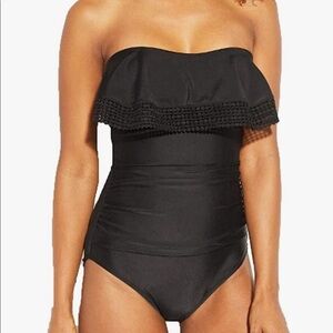 Kona Sol, Crochet Flounce Bandeau Swimsuit NEW Med